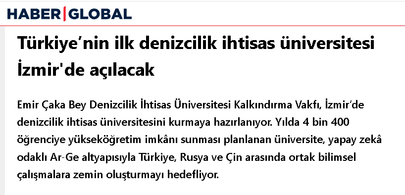 Türkiye'nin ilk denizcilik ihtisas üniversitesi İzmir'de açılacak
